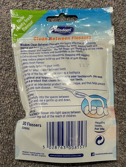 Wisdom Clean Between Flosser With Extra Strong Floss Minty - 30 Flossers