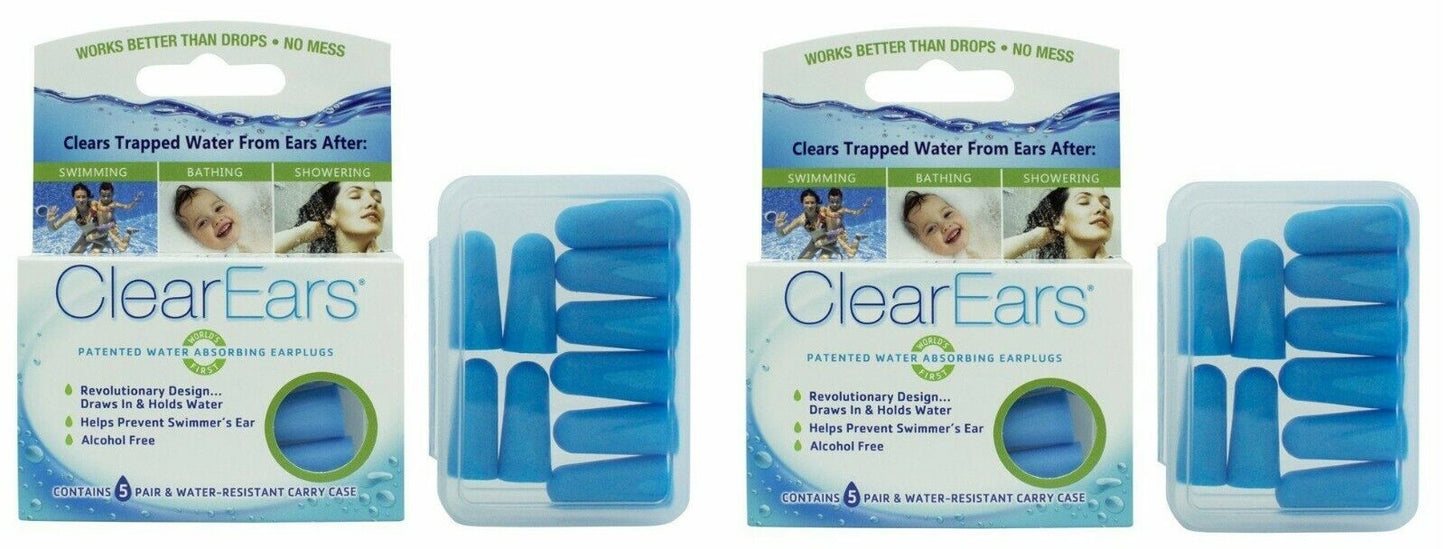 ClearEars - Contains 5 Pairs and a Water-resistance carry case x 2 Packs