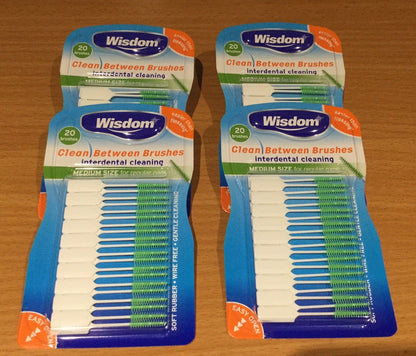 4 x Wisdom GREEN MEDIUM Clean Between Rubber Brushes