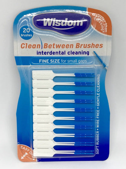 Wisdom BLUE Fine Clean Between Rubber 20 Interdental Plaque Brushes X 1 Pack